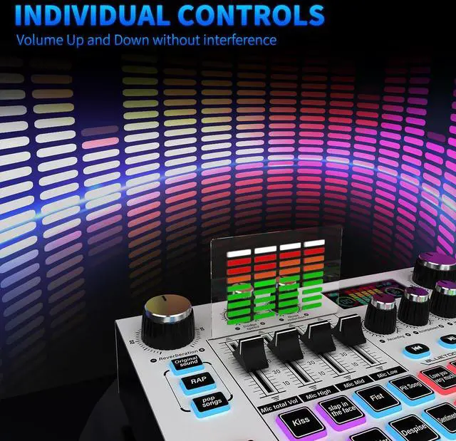 Alt view image 7 of 7 - _Mega Brand Streaming Audio Mixer, LCD Gaming Audio Mixer Interface, Live Sound Card with Bluetooth, 48V Phantom Power for Live Streaming Podcast, Recording, Gaming