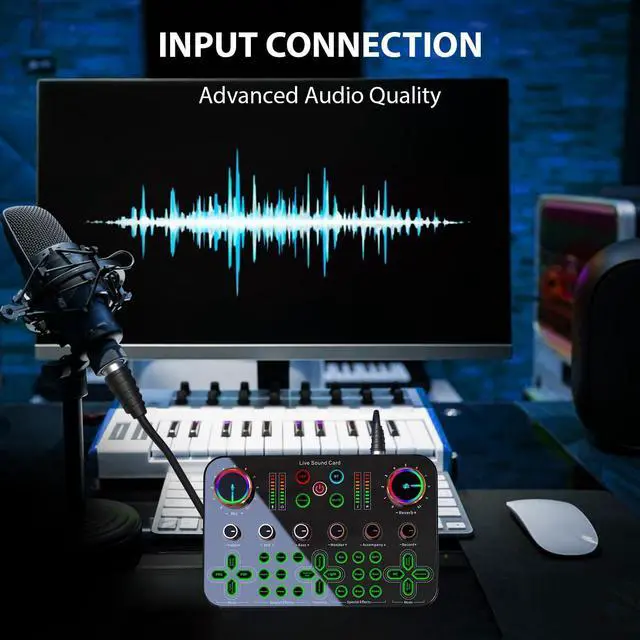 Alt view image 7 of 7 - _Mega Brand Live Sound Card Audio Mixer Audio Mixer Recording Desktop Singing Digital Lossless Transmission for Streaming Podcasting Gaming Recording Soundboard Built-in Battery