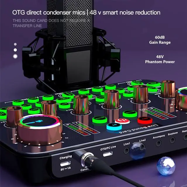 Alt view image 6 of 7 - _Mega Brand Live Sound Card Audio Mixer Audio Mixer Recording Desktop Singing Digital Lossless Transmission for Streaming Podcasting Gaming Recording Soundboard Built-in Battery