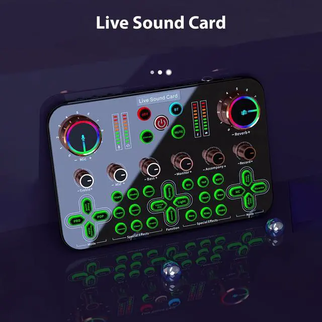 Alt view image 3 of 7 - _Mega Brand Live Sound Card Audio Mixer Audio Mixer Recording Desktop Singing Digital Lossless Transmission for Streaming Podcasting Gaming Recording Soundboard Built-in Battery