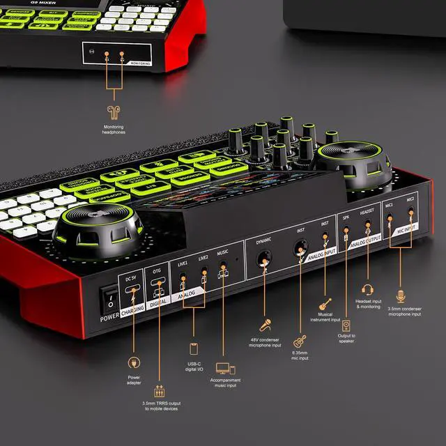 Alt view image 6 of 7 - _Mega Brand podcast microphone bundle, Live Sound Card with Audio Interface, All-in-One Audio Mixer with Voice Changer, Condenser Microphone for Live Streaming, Singing, Gaming, and Content Creation.