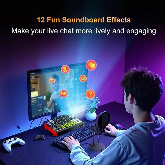 Alt view image 7 of 7 - _Mega Brand podcast microphone bundle, Live Sound Card with Audio Interface, All-in-One Audio Mixer with Voice Changer, Condenser Microphone for Live Streaming, Singing, Gaming, and Content Creation.