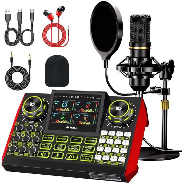 Main image of _Mega Brand podcast microphone bundle, Live Sound Card with Audio Interface, All-in-One Audio Mixer with Voice Changer, Condenser Microphone for Live Streaming, Singing, Gaming, and Content Creation.