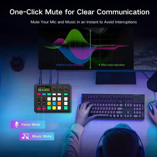 Alt view image 5 of 7 - _Mega Brand Gaming Audio Mixer, Audio Interface with Pro-preamp, Voice Changer & DJ Mixer Effects, 48V Phantom Power, Bluetooth & RGB Live Sound Card for Streaming, Podcasting, Gaming