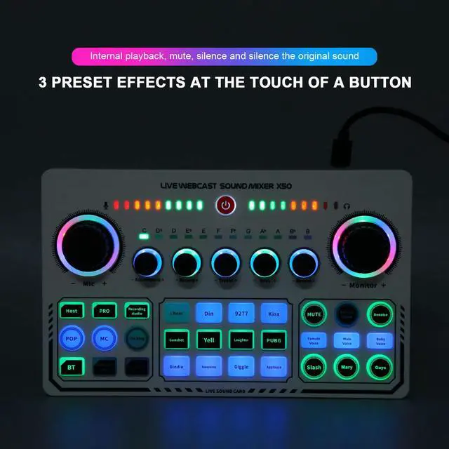 Alt view image 2 of 7 - _Mega Brand X50 Live Sound Card, 12 Warm Sound Effects, One Touch Mute, Reverb Adjustment, Dual Channel USB External Sound Card for DJ Mixer, Live Streaming, PC Recording