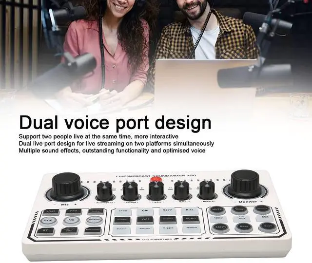 Alt view image 4 of 7 - _Mega Brand X50 Live Sound Card, 12 Warm Sound Effects, One Touch Mute, Reverb Adjustment, Dual Channel USB External Sound Card for DJ Mixer, Live Streaming, PC Recording