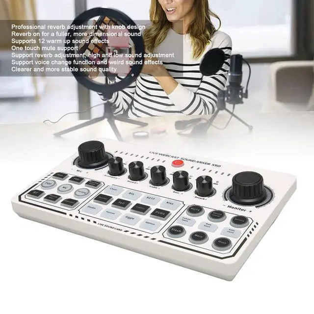 Alt view image 5 of 7 - _Mega Brand X50 Live Sound Card, 12 Warm Sound Effects, One Touch Mute, Reverb Adjustment, Dual Channel USB External Sound Card for DJ Mixer, Live Streaming, PC Recording