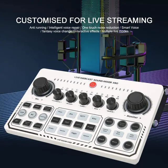 Alt view image 7 of 7 - _Mega Brand X50 Live Sound Card, 12 Warm Sound Effects, One Touch Mute, Reverb Adjustment, Dual Channel USB External Sound Card for DJ Mixer, Live Streaming, PC Recording