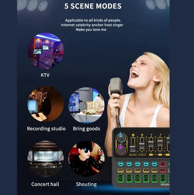Alt view image 2 of 7 - _Mega Brand Live Sound Card Voice Changer with Bluetooth, Podcast Equipment Bundle with 16 Special Effects, Smart Noise Reduction Gaming Sound Board for Computer, Phone Recording