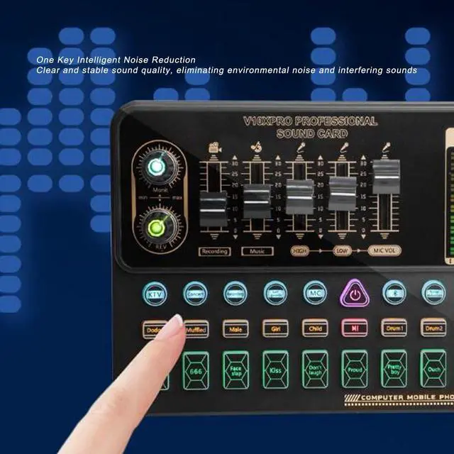 Alt view image 6 of 7 - _Mega Brand Live Sound Card Voice Changer with Bluetooth, Podcast Equipment Bundle with 16 Special Effects, Smart Noise Reduction Gaming Sound Board for Computer, Phone Recording