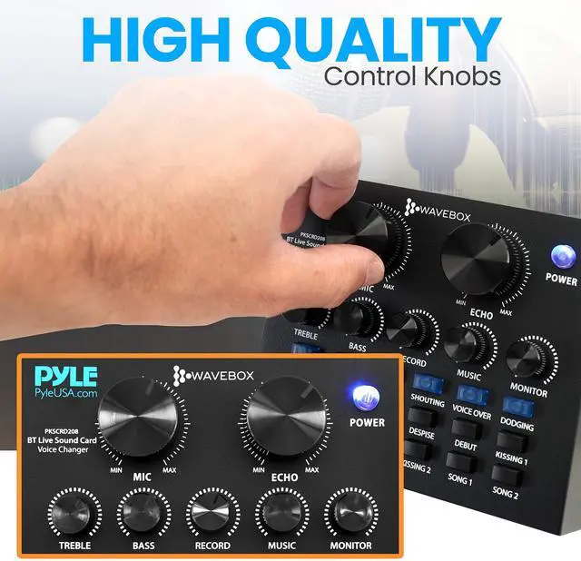 Alt view image 4 of 7 - _Mega Brand Bluetooth Mini Audio Podcast Mixer - Live Streaming For PC Computer iPhone Broadcasting Voice Changer V8 Sound Card with 12 Sound Effects,3 Inputs, Mic Input - PKSCRD208.5
