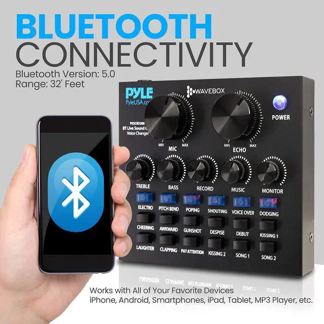 Alt view image 6 of 7 - _Mega Brand Bluetooth Mini Audio Podcast Mixer - Live Streaming For PC Computer iPhone Broadcasting Voice Changer V8 Sound Card with 12 Sound Effects,3 Inputs, Mic Input - PKSCRD208.5