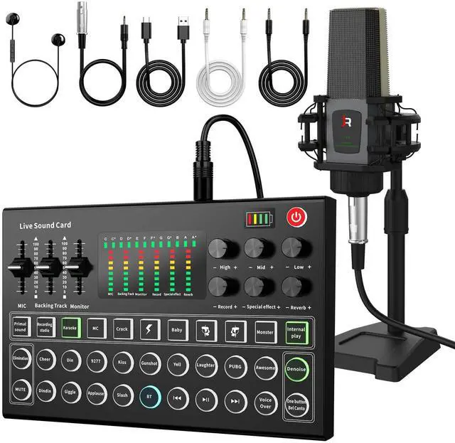 Main image of _Mega Brand Podcast Equipment Bundle, All-in-One Audio Interface DJ Mixer with Microphone,Stand,Monitor Earphone, Audio Mixer With Sound card for PC/Laptop/Phone, Streaming/Podcasting/Gaming (M9 Set)