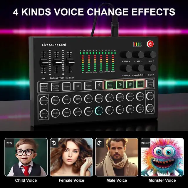 Alt view image 4 of 7 - _Mega Brand Podcast Equipment Bundle, All-in-One Audio Interface DJ Mixer with Microphone,Stand,Monitor Earphone, Audio Mixer With Sound card for PC/Laptop/Phone, Streaming/Podcasting/Gaming (M9 Set)