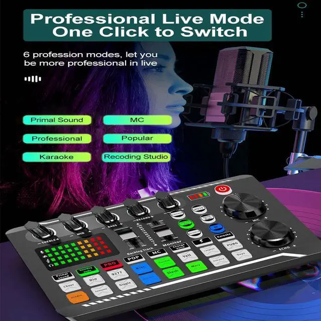 Alt view image 3 of 7 - _Mega Brand F988 Live Sound Card Audio Mixer with DJ Mixer Effects & Voice Changer - Professional Sound Mixer Board for Live Streaming/Gaming