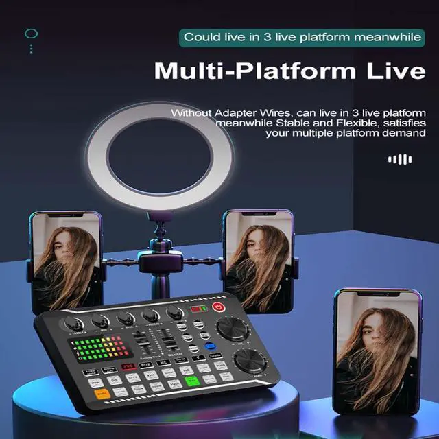 Alt view image 6 of 7 - _Mega Brand F988 Live Sound Card Audio Mixer with DJ Mixer Effects & Voice Changer - Professional Sound Mixer Board for Live Streaming/Gaming
