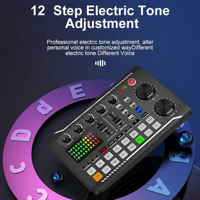Alt view image 3 of 7 - _Mega Brand Professional Audio Mixer, Voice Changer Sound Board Live Sound Card Bluetooth Noise Reduction Voice Changer Sound Mixer Podcast Equipment for Streaming Podcasting Gaming