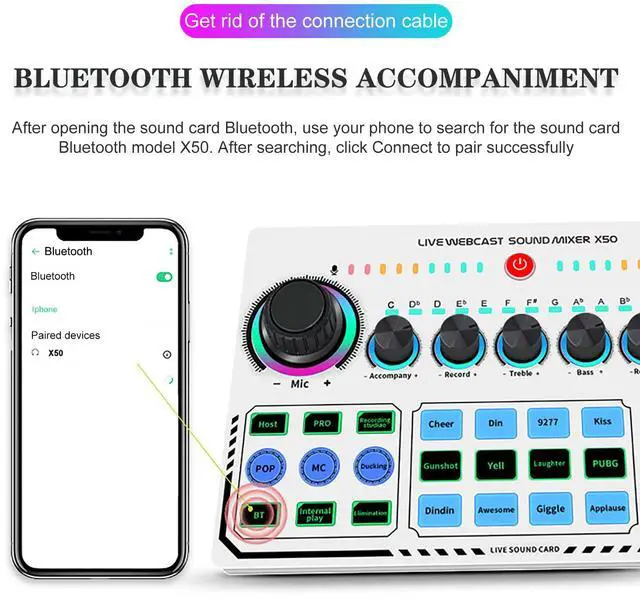 Alt view image 2 of 7 - _Mega Brand Portable Mixer,Professional Live Sound Card,Knob Design,Support for12 Kinds of Warming Sound and a Key Mute,with Double Call Simple Port Design,Support for Two People Live at The Same Time
