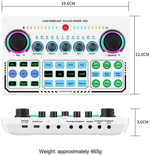 Alt view image 5 of 7 - _Mega Brand Portable Mixer,Professional Live Sound Card,Knob Design,Support for12 Kinds of Warming Sound and a Key Mute,with Double Call Simple Port Design,Support for Two People Live at The Same Time