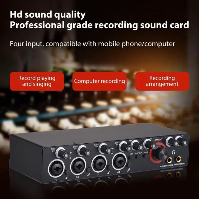 Alt view image 3 of 7 - _Mega Brand 4 Channels Recording Sound Card with Driver Free Audio Interface,4-in 4-out USB Sound Card 24 bit/192khz 48V Phantom Power Supply for Professional Recording of Live Streaming Karaoke,Black