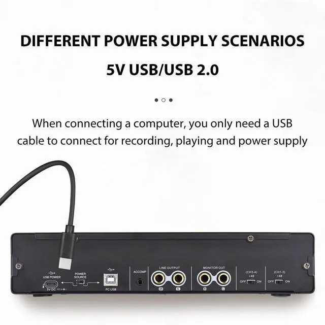 Alt view image 5 of 7 - _Mega Brand 4 Channels Recording Sound Card with Driver Free Audio Interface,4-in 4-out USB Sound Card 24 bit/192khz 48V Phantom Power Supply for Professional Recording of Live Streaming Karaoke,Black