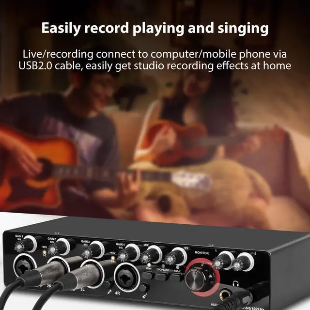 Alt view image 4 of 7 - _Mega Brand 4 Channels Recording Sound Card with Driver Free Audio Interface,4-in 4-out USB Sound Card 24 bit/192khz 48V Phantom Power Supply for Professional Recording of Live Streaming Karaoke,Black