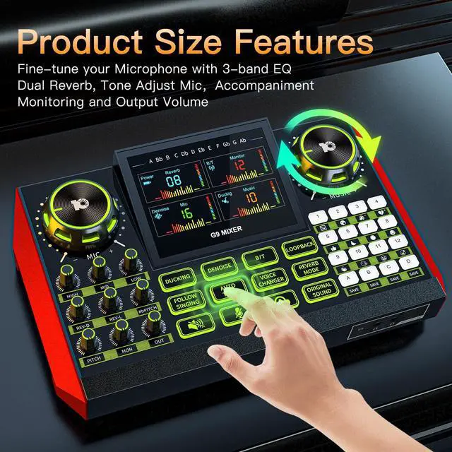 Alt view image 3 of 7 - _Mega Brand G9 Gaming Audio MixerPodcast Equipment Live Sound Card for StreamingAudio Interface DJ Mixer Sound Card/Board Condenser Microphone for Tiktok Gaming Video Content Creator Kit.