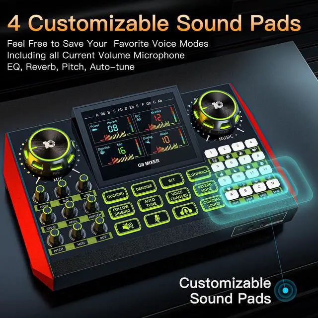 Alt view image 4 of 7 - _Mega Brand G9 Gaming Audio MixerPodcast Equipment Live Sound Card for StreamingAudio Interface DJ Mixer Sound Card/Board Condenser Microphone for Tiktok Gaming Video Content Creator Kit.