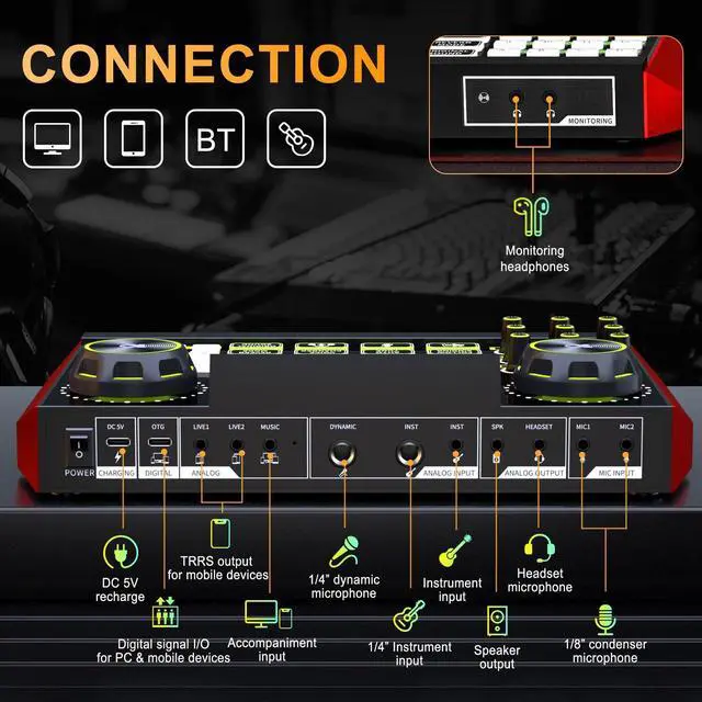 Alt view image 5 of 7 - _Mega Brand G9 Gaming Audio MixerPodcast Equipment Live Sound Card for StreamingAudio Interface DJ Mixer Sound Card/Board Condenser Microphone for Tiktok Gaming Video Content Creator Kit.