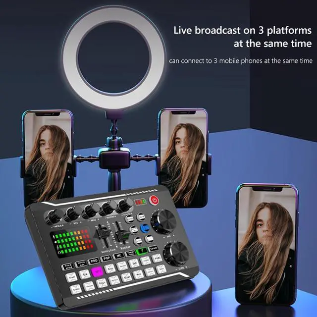 Alt view image 6 of 7 - _Mega Brand Live Sound Card with DJ Mixer Effects & Voice Changer, F998 Live Sound Card Audio Mixer, Professional Sound Mixer Board, Sound Card for Live Streaming, Soundboard for PC Xbox (style 1)