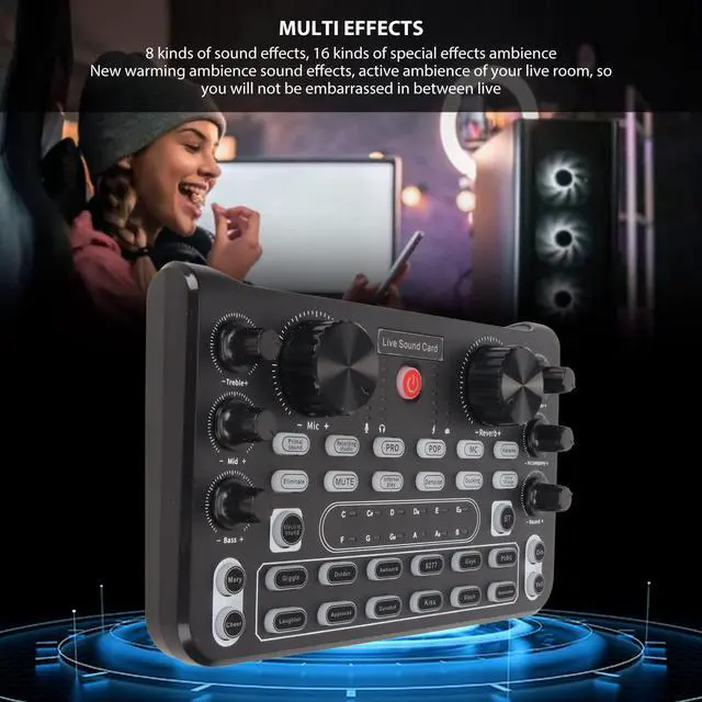 Alt view image 3 of 7 - _Mega Brand Live Sound Card, Clear Sound Karaoke Recording Mobile Audio Mixer, Adjustment Noise Reduction Gaming Audio Mixer for Live Broadcast, Karaoke, Recording, Voice Chatting