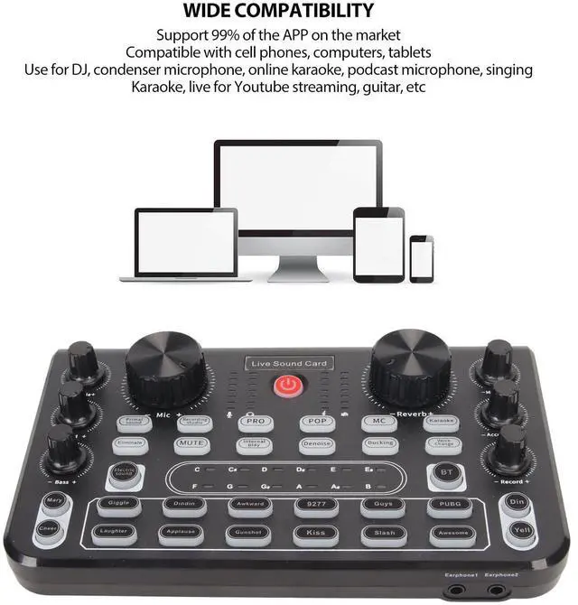Alt view image 5 of 7 - _Mega Brand Live Sound Card, Clear Sound Karaoke Recording Mobile Audio Mixer, Adjustment Noise Reduction Gaming Audio Mixer for Live Broadcast, Karaoke, Recording, Voice Chatting