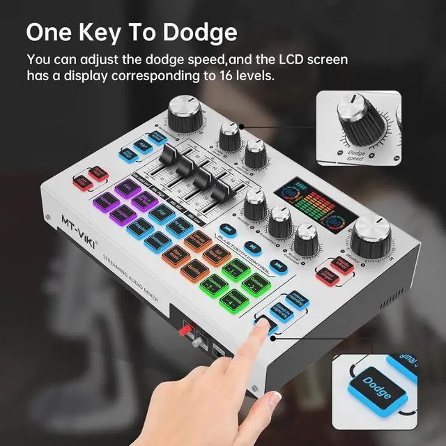 Alt view image 3 of 7 - _Mega Brand Gaming Audio Mixer w/2.25 LCD Screen, Live Sound Card for PC/Phone Live Streaming Recording Podcast/Youtube/Gaming
