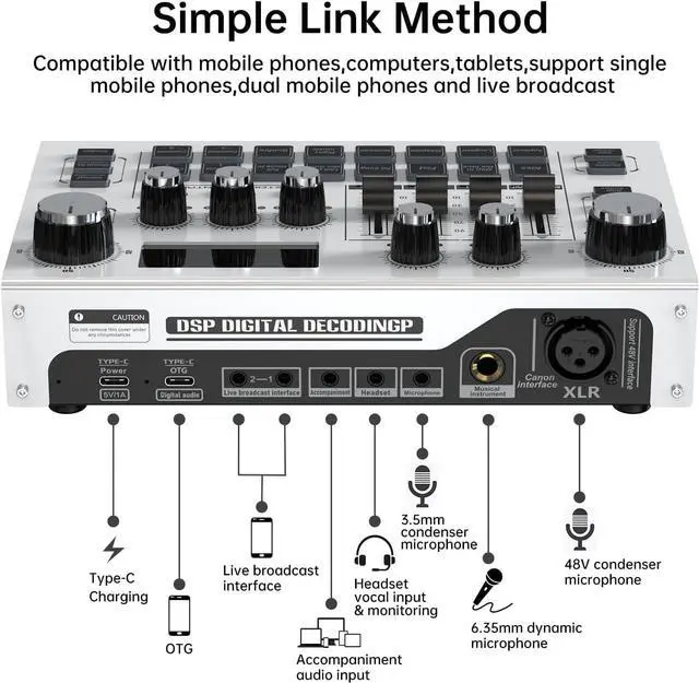 Alt view image 5 of 7 - _Mega Brand Gaming Audio Mixer w/2.25 LCD Screen, Live Sound Card for PC/Phone Live Streaming Recording Podcast/Youtube/Gaming