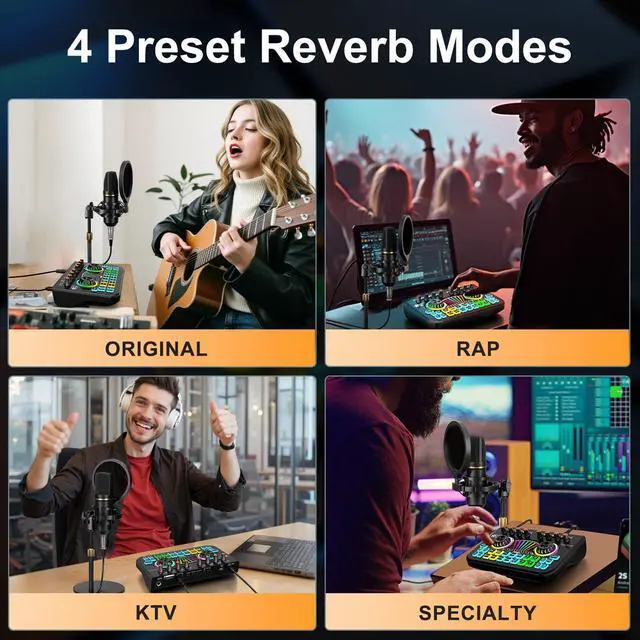 Alt view image 3 of 7 - _Mega Brand Podcast Microphone Bundle with Live Sound Card Audio Mixer,Podcast Equipment Bundle with 3.5mm Condenser Microphone for Phone Live Streaming Singing Gaming, Sound Board with Voice Changer