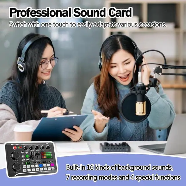 Alt view image 2 of 7 - _Mega Brand Live Sound Card with DJ Mixer Effects & Voice Changer,Professional-Grade Live Sound Card Audio Mixer Sound Board,16 Effects Ambient Sounds,Innovative Gaming Audio Mixer LED Voice Changer