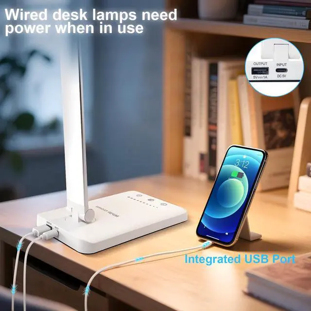 Alt view image 3 of 7 - White crown LED Desk Lamp Dimmable Table Lamp Reading Lamp with USB Charging Port, 5 Lighting Modes, Sensitive Control, 30/60 Minutes Timer (White, First-Generation)