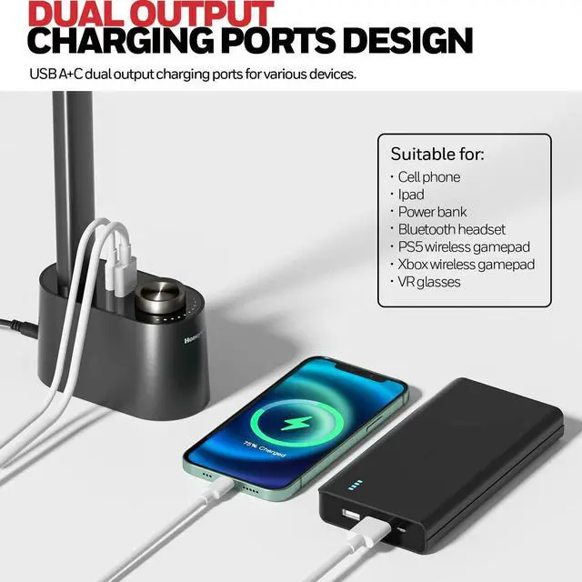 Alt view image 5 of 7 - _Mega Brand Sunturalux LED Desk Lamp with USB Charging Ports HWT-H01 - Stepless Dimmable Eye Caring Desk Light for Home Office Bedroom Bedside College Dorm, Foldable Table Lamp Reading Lamp Black