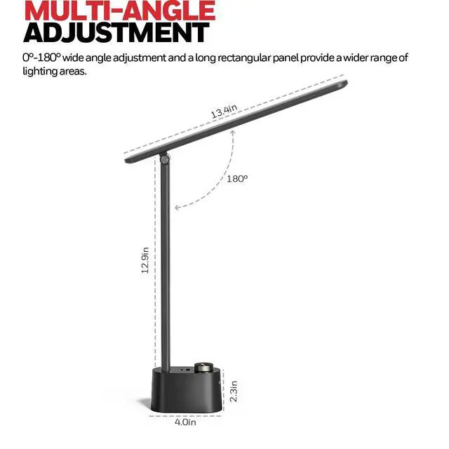 Alt view image 4 of 7 - _Mega Brand Sunturalux LED Desk Lamp with USB Charging Ports HWT-H01 - Stepless Dimmable Eye Caring Desk Light for Home Office Bedroom Bedside College Dorm, Foldable Table Lamp Reading Lamp Black