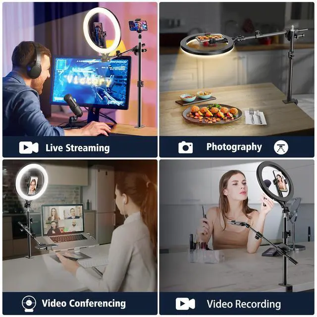 Alt view image 2 of 7 - _Mega Brand Ring Light with Stand and Phone Holder,Overhead Phone Mount,Phone Stand for Recording,11Circle LED Ring Light for Desk with Clamp for Live Streaming,Video Recording,Meeting,TikTok,YouTube