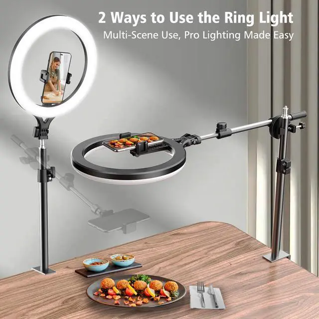 Alt view image 3 of 7 - _Mega Brand Ring Light with Stand and Phone Holder,Overhead Phone Mount,Phone Stand for Recording,11Circle LED Ring Light for Desk with Clamp for Live Streaming,Video Recording,Meeting,TikTok,YouTube
