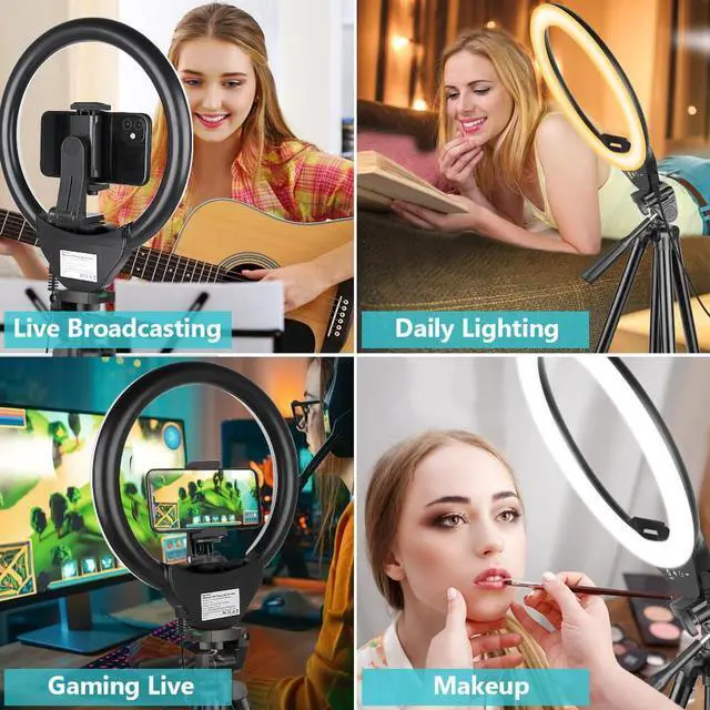 Alt view image 3 of 7 - _Mega Brand 10'' Ring Light with 50'' Extendable Tripod Stand, LED Circle Lights with Phone Holder for Live Stream/Makeup/YouTube Video/TikTok, Compatible with All Phones