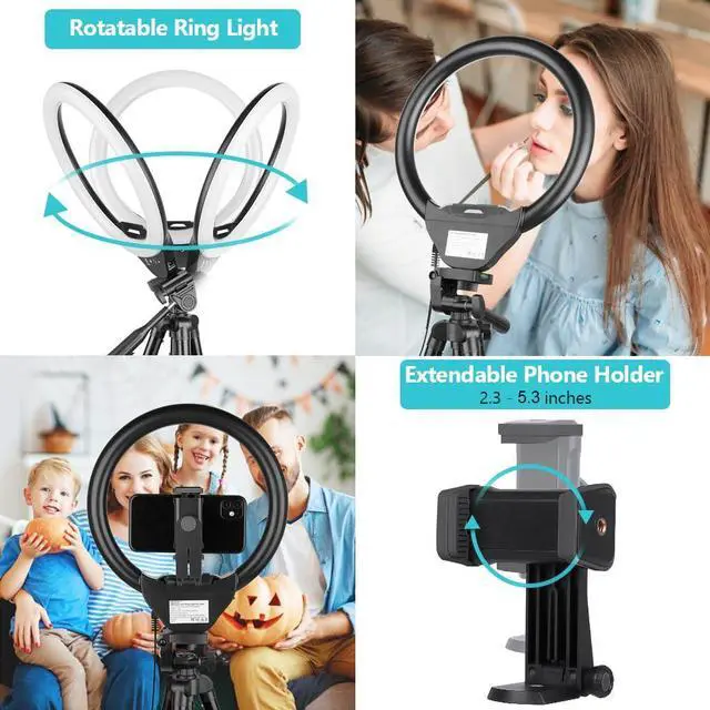 Alt view image 4 of 7 - _Mega Brand 10'' Ring Light with 50'' Extendable Tripod Stand, LED Circle Lights with Phone Holder for Live Stream/Makeup/YouTube Video/TikTok, Compatible with All Phones