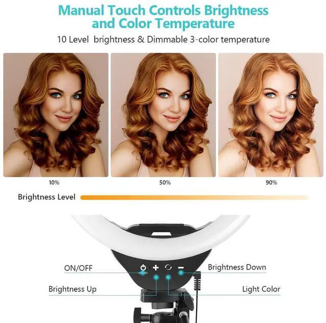 Alt view image 5 of 7 - _Mega Brand 10'' Ring Light with 50'' Extendable Tripod Stand, LED Circle Lights with Phone Holder for Live Stream/Makeup/YouTube Video/TikTok, Compatible with All Phones
