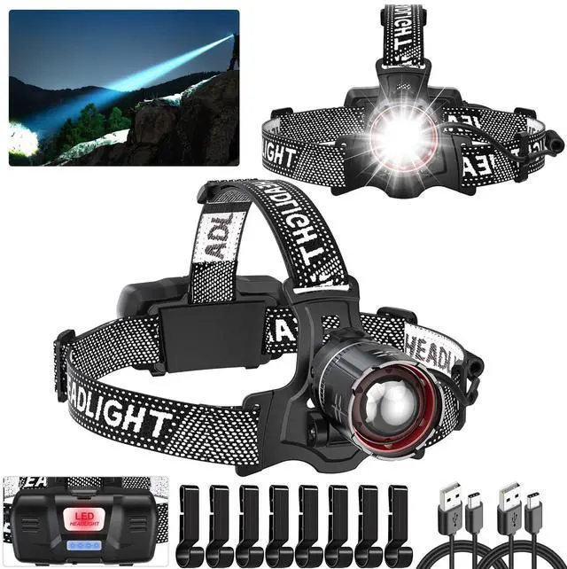 Main image of _Mega Brand Super Bright Headlamp Rechargeable 2 Pack,High Lumen LED Head Lamp with Motion Sensor,5 Modes,Zoomable Head Light for Forehead,90°Adjustable,Waterproof Headlamps for Adults,Hard Hat