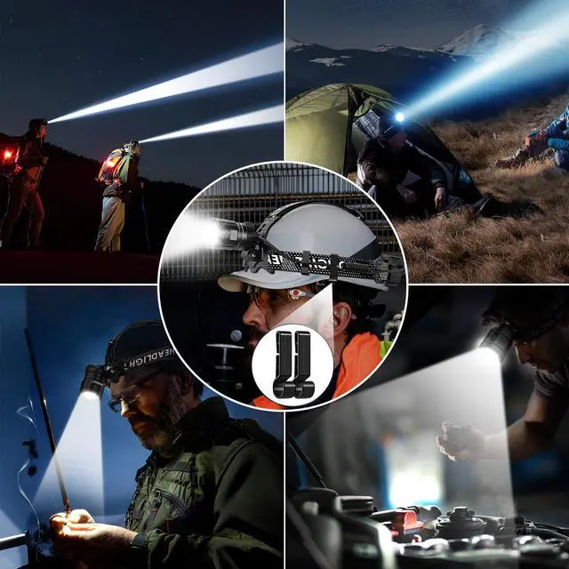 Alt view image 7 of 7 - _Mega Brand Super Bright Headlamp Rechargeable 2 Pack,High Lumen LED Head Lamp with Motion Sensor,5 Modes,Zoomable Head Light for Forehead,90°Adjustable,Waterproof Headlamps for Adults,Hard Hat