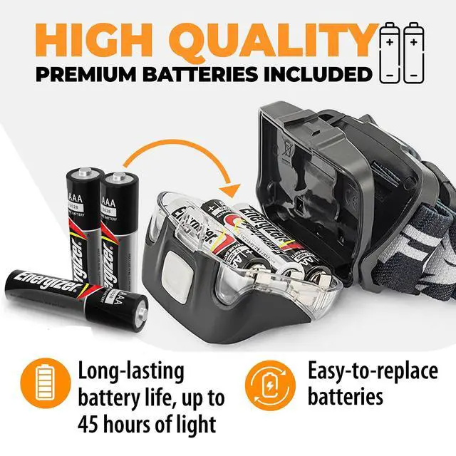 Alt view image 5 of 7 - _Mega Brand LED Headlamp Flashlight for Adults & Kids, Running, Camping, Hiking Head Lamp with White & Red Light, Comfortable Headband, Lightweight & Waterproof, 3 AAA Batteries