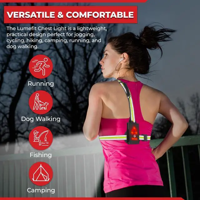 Alt view image 5 of 7 - _Mega Brand Running Lights for Runners with Yellow Reflective Vest, Adjustable Beam Night Safety LED Chest Light Run, Dog Walking, and Jogging Gear, Rechargeable Headlamp Flashlight