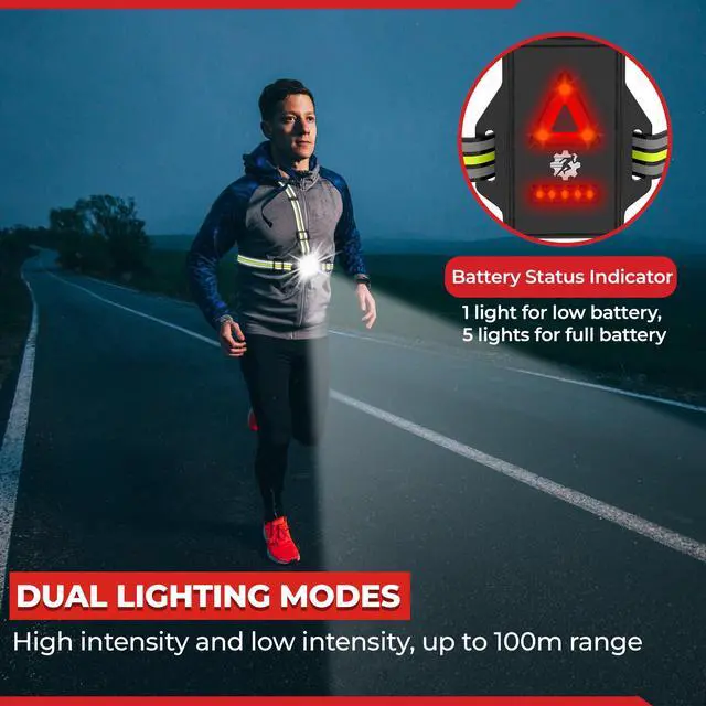 Alt view image 6 of 7 - _Mega Brand Running Lights for Runners with Yellow Reflective Vest, Adjustable Beam Night Safety LED Chest Light Run, Dog Walking, and Jogging Gear, Rechargeable Headlamp Flashlight