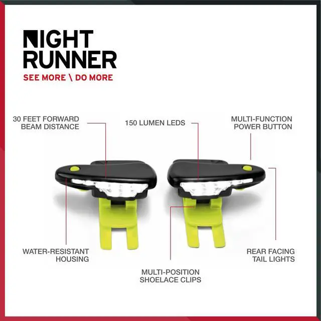 Alt view image 4 of 6 - _Mega Brand Night Tech Gear Shoe Lights - for Runners, Dog Walking, Hiking & More - Safety Running Gear for High Visibility - Rechargeable Battery & Waterproof Light - Hands Free LED - Green